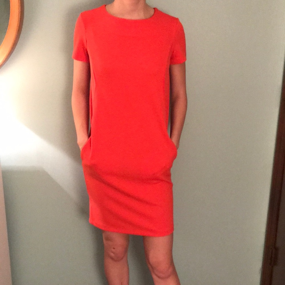 Casual hot coral dress with pockets